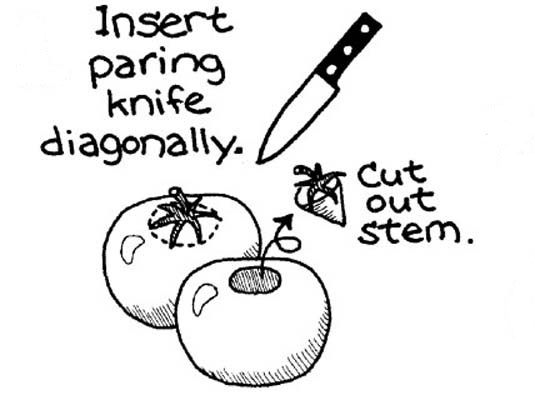 Pelar, sembrar y picar tomates frescos