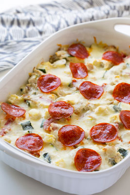 Receta de comida Keto One-Pot: Cazuela de pizza de pollo