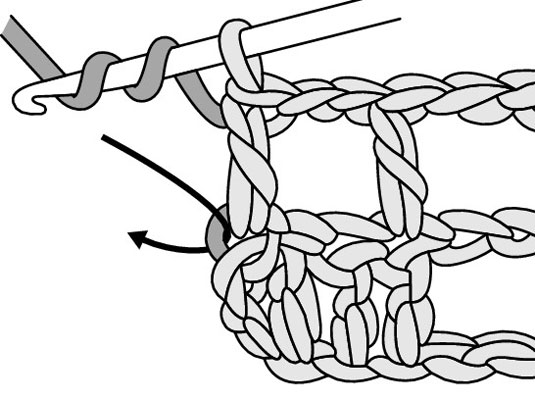 Aumentar bloques al final de una fila en Filet Crochet