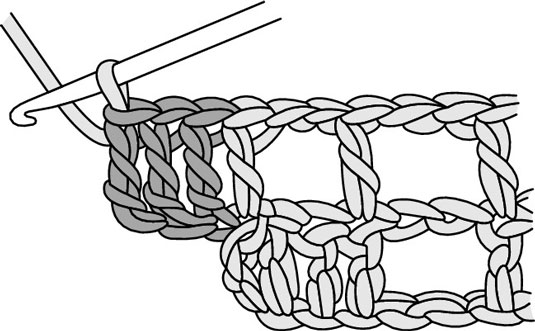 Aumentar bloques al final de una fila en Filet Crochet